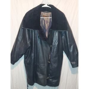 Frihansa Black Leather Jacket with Sherpa Collar Size 12